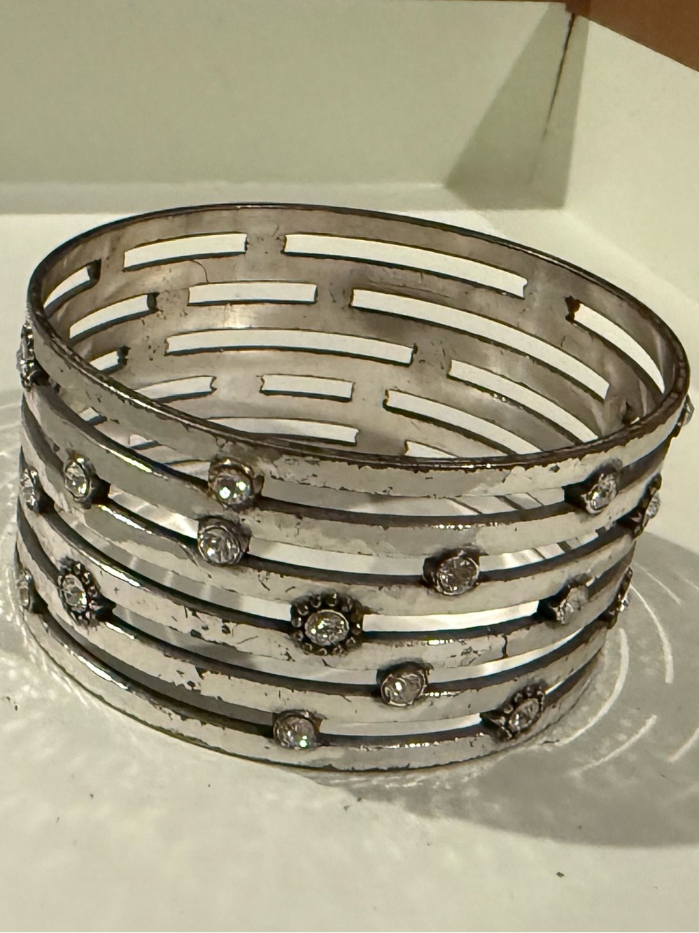 Silver-Tone Rhinestone Cutout Cuff Bracelet by Brighton - Picture 6 of 6